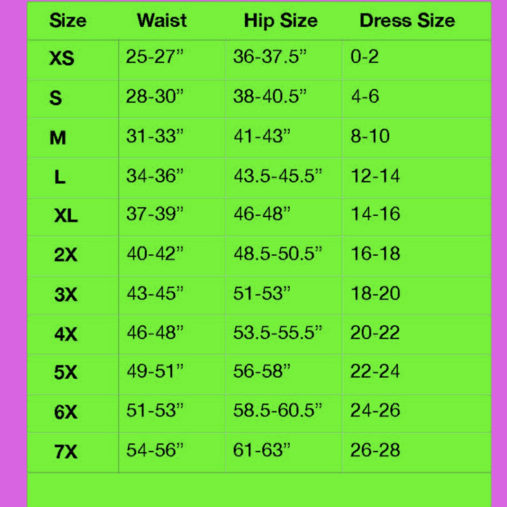 Waist Trainer size chart