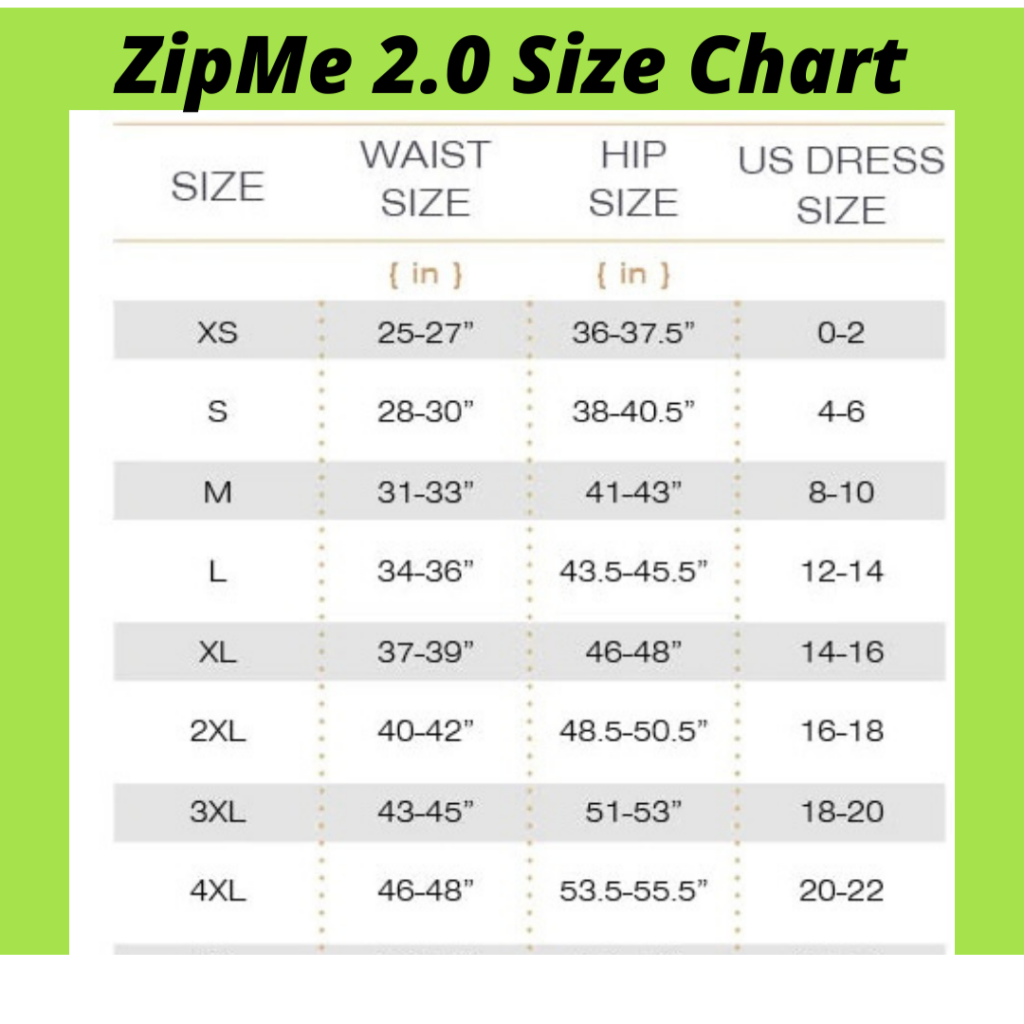 waist trainer 2.0 size chart