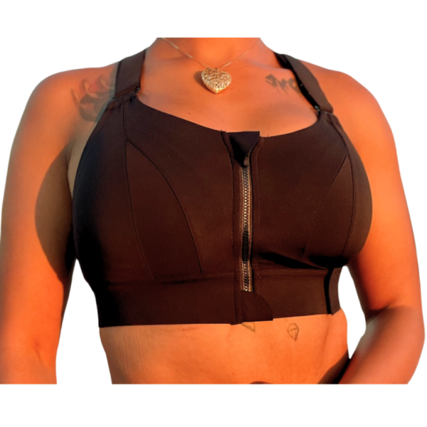 ChrissyK's "Double Down" Supportive Adjustable Front Zip Everyday Sports Bra | Full Back Coverage